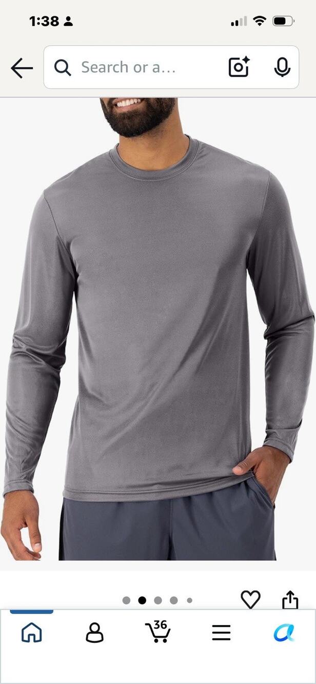 Hanes Grey & Blue Long Sleeve T-Shirt Cool DRI Moisture Wicking 2 Pack - Medium
